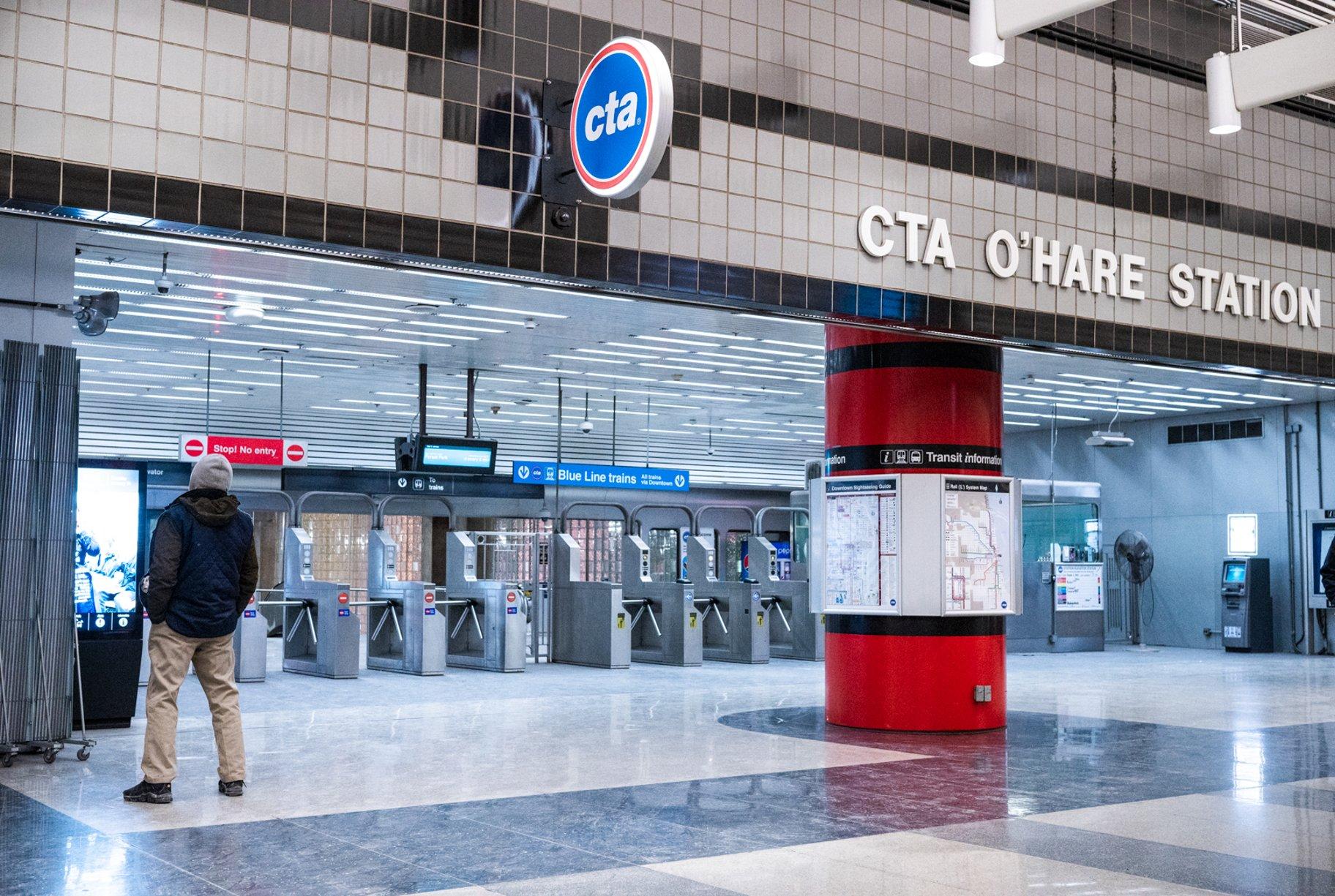The Blue Line station at O’Hare Airport on Jan. 31, 2023. (Colin Boyle / Block Club Chicago)