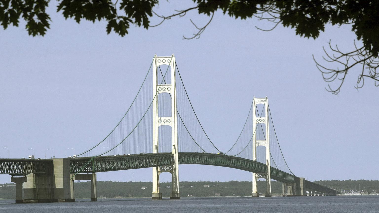 This July 19, 2002, file photo, shows the Mackinac Bridge that spans the Straits of Mackinac from Mackinaw City, Mich. (Carlos Osorio / AP File Photo)