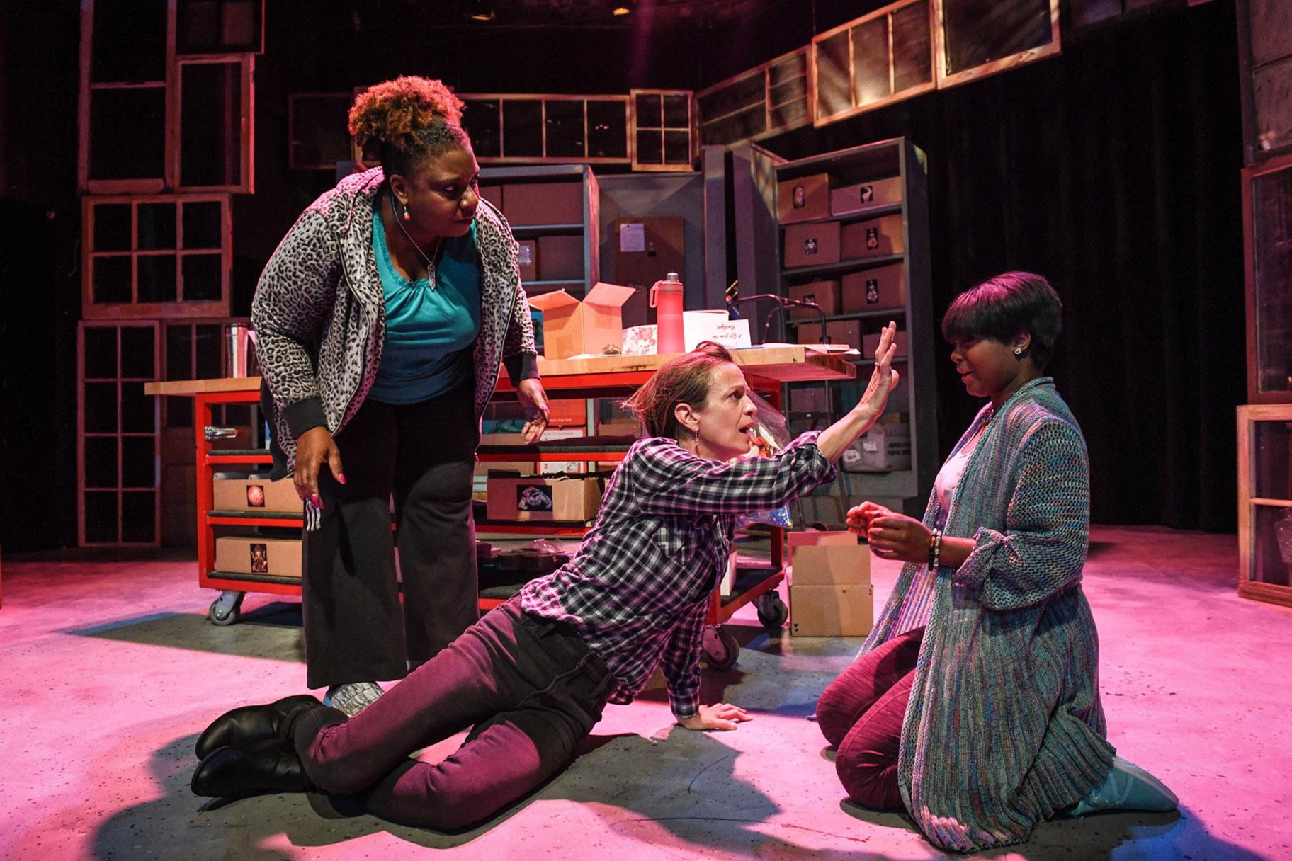 From left: Deanna Reed-Foster, Rebecca Jordan and Demetra Dee in “Be Here Now.” (Photo by Evan Hanover)