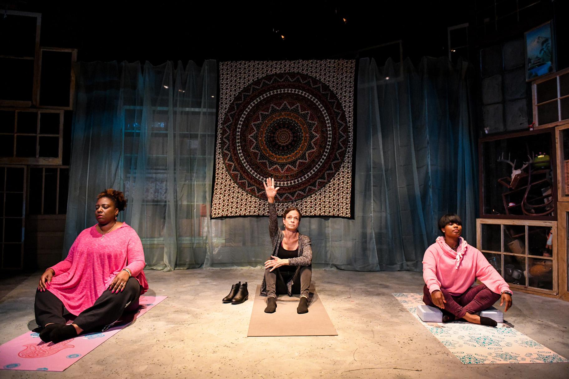 Deanna Reed-Foster, Rebecca Jordan and Demetra Dee in Shattered Globe Theatre’s Chicago premiere of “Be Here Now.” (Photo by Evan Hanover)