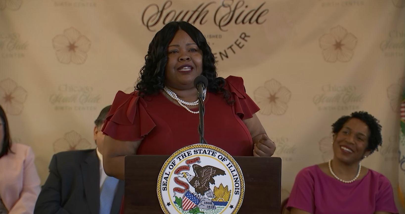 State Rep. Lakesia Collins, D-Chicago, speaks at an event announcing the planned opening of a birth center on the South Side of Chicago Monday. (Credit: Illinois.gov) 