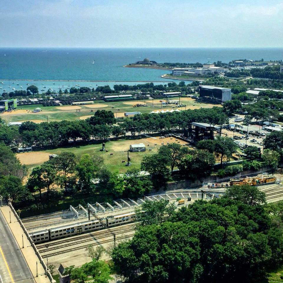 A 2015 photo from taken from the Blackstone's 17th floor shows the vantage point the hotel has over multiple Lollapalooza stages. (Blackstone Hotel / Facebook)