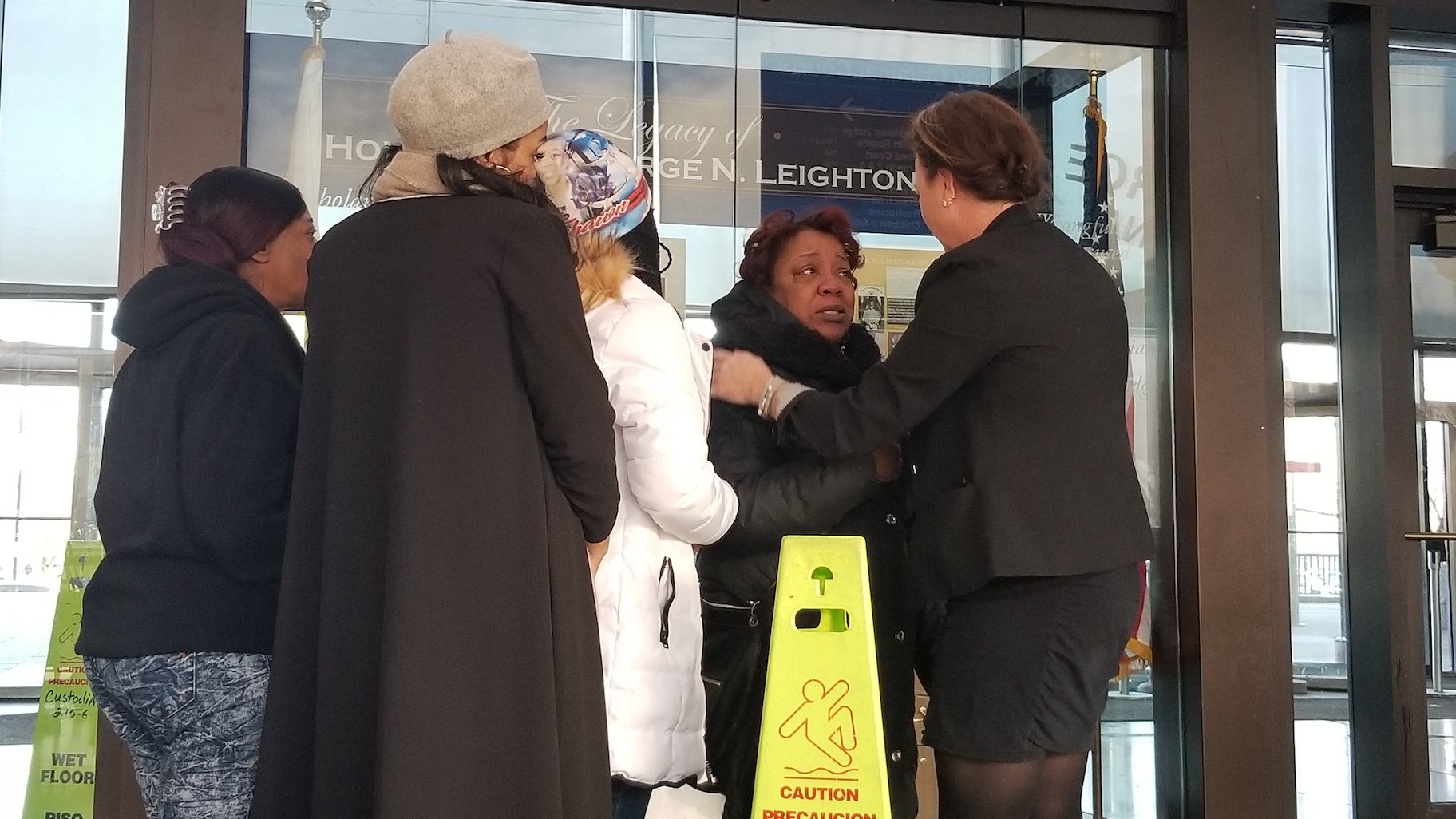 Members of Tyshawn Lee’s family grew emotional after the sentencing hearing Wednesday, Dec. 18, 2019 at the Leighton Criminal Court Building. (Matt Masterson / WTTW News)