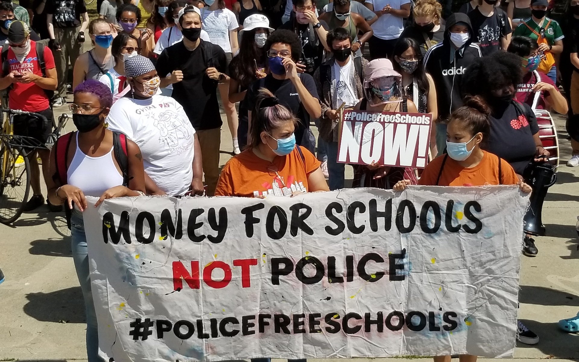 Youth activists organized a peaceful march to Mayor Lori Lightfoot's home Thursday to demand the removal of resource officers from Chicago Public Schools. (Matt Masterson / WTTW News)