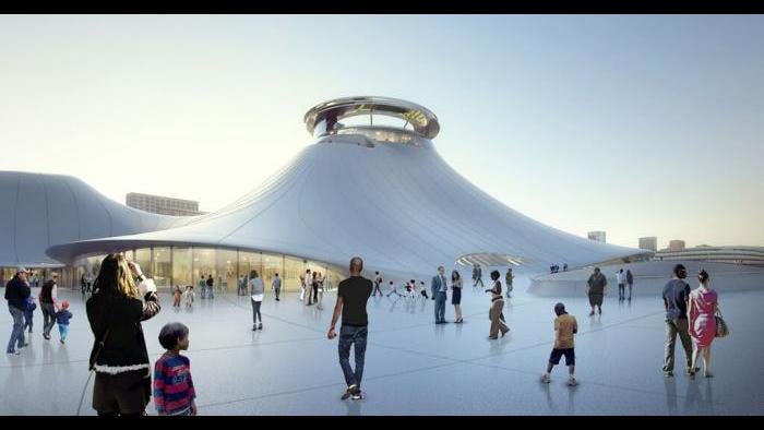 Rendering of the public plaza for the Lucas Museum (Courtesy of the Lucas Museum of Narrative Art)