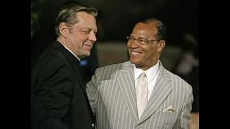 The Rev. Michael Pfleger (left) posted this undated photo of himself with Louis Farrakhan on his Facebook page. (Facebook)