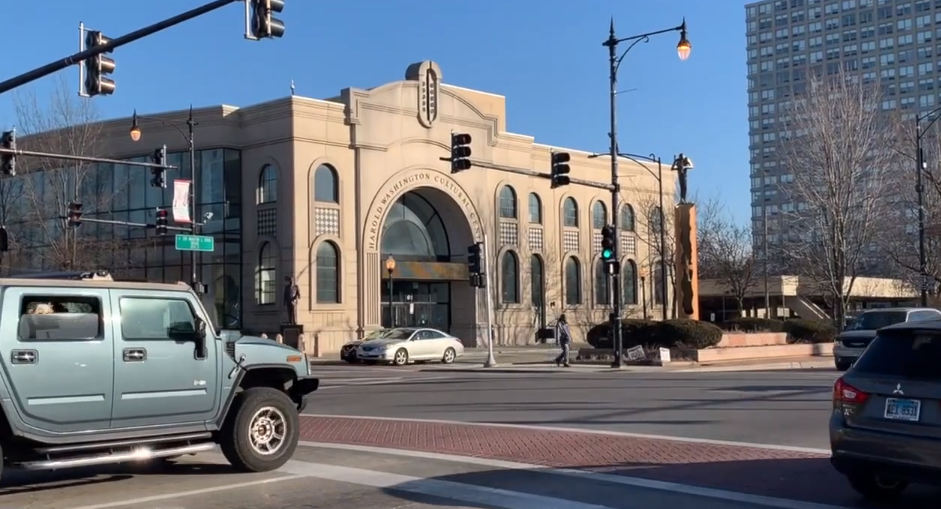 Harold Washington Cultural Center on 47th and King Drive, as seen in the student film, “Bronzeville Documentary.”