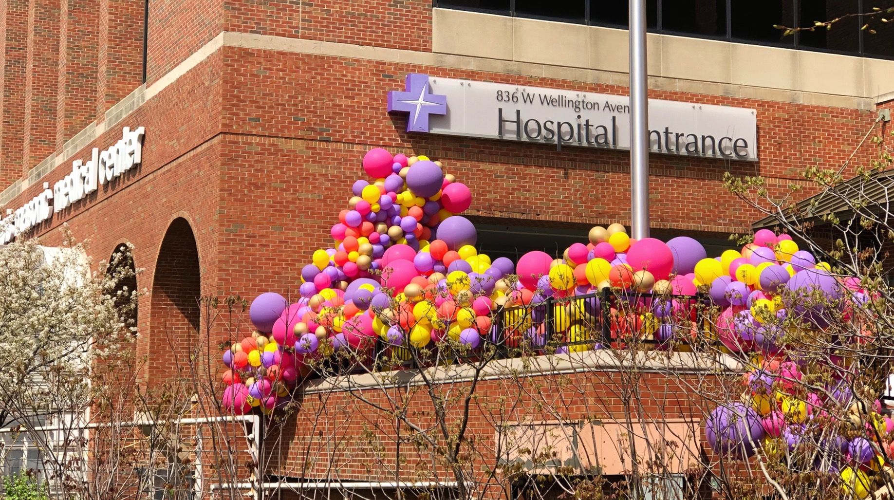 Luft Balloons' installation, bringing the joy to Advocate Illinois Masonic Medical Center. (Patty Wetli / WTTW News)