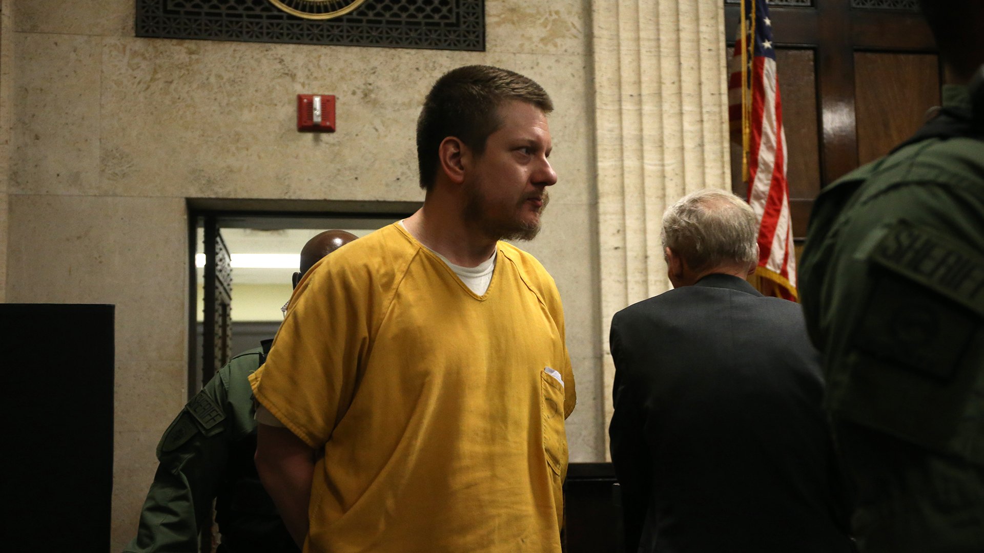 Former Chicago police Officer Jason Van Dyke enters the courtroom for his sentencing hearing at the Leighton Criminal Court Building on Friday, Jan. 18, 2019. (Antonio Perez / Chicago Tribune / Pool)