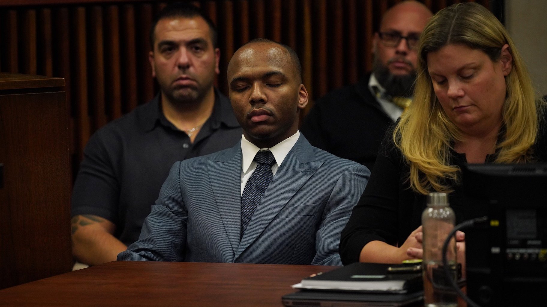 Dwright Boone-Doty is found guilty by jury of first-degree murder for the murder of 9-year-old Tyshawn Lee at the Leighton Criminal Court Building in Chicago on Thursday, Oct. 3, 2019. (E. Jason Wambsgans / Chicago Tribune / pool)