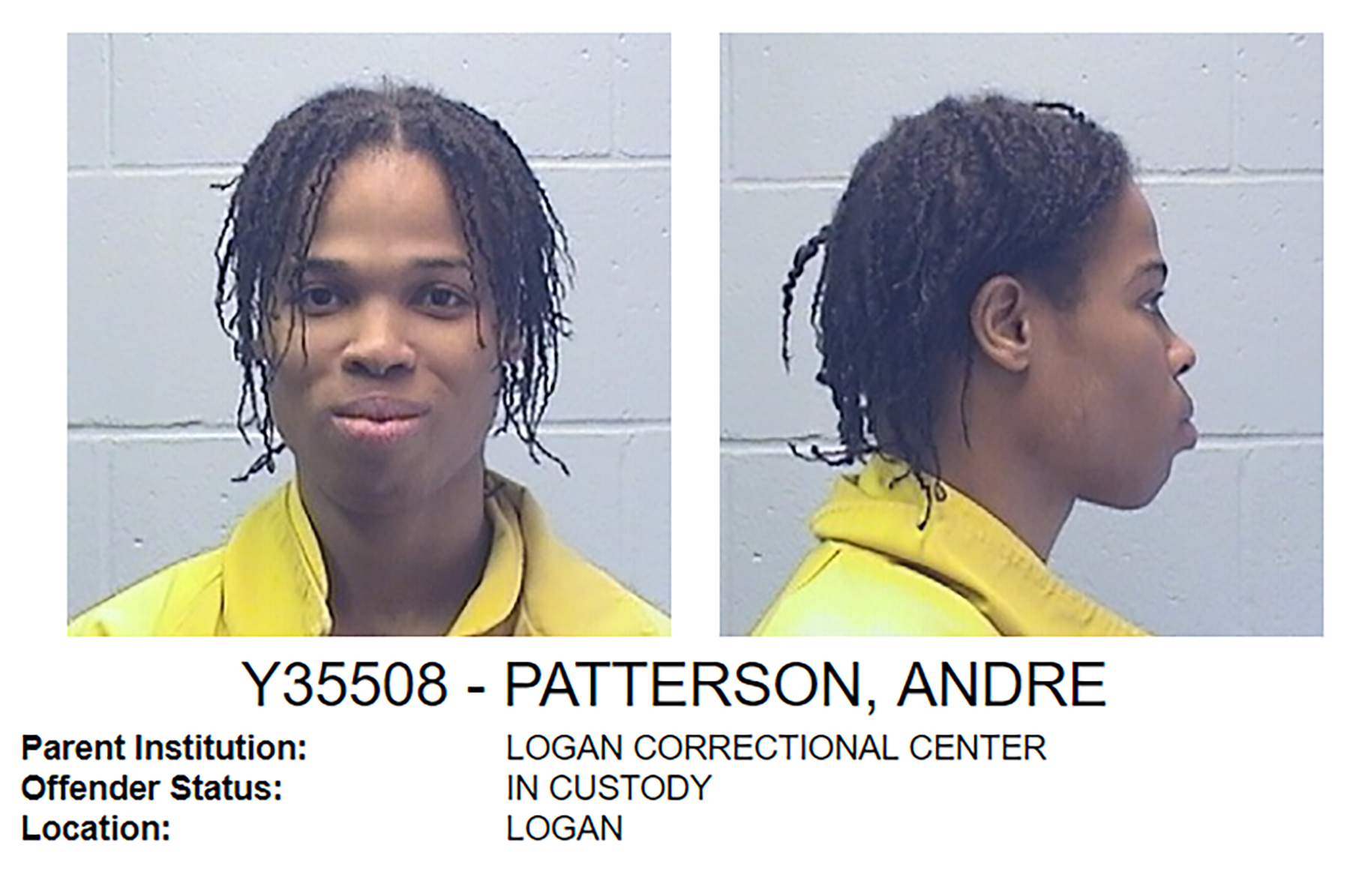 Janiah Monroe, who is incarcerated under the name Andre Patterson, was transferred recently to the Logan Correctional Center. (Illinois Department of Corrections)