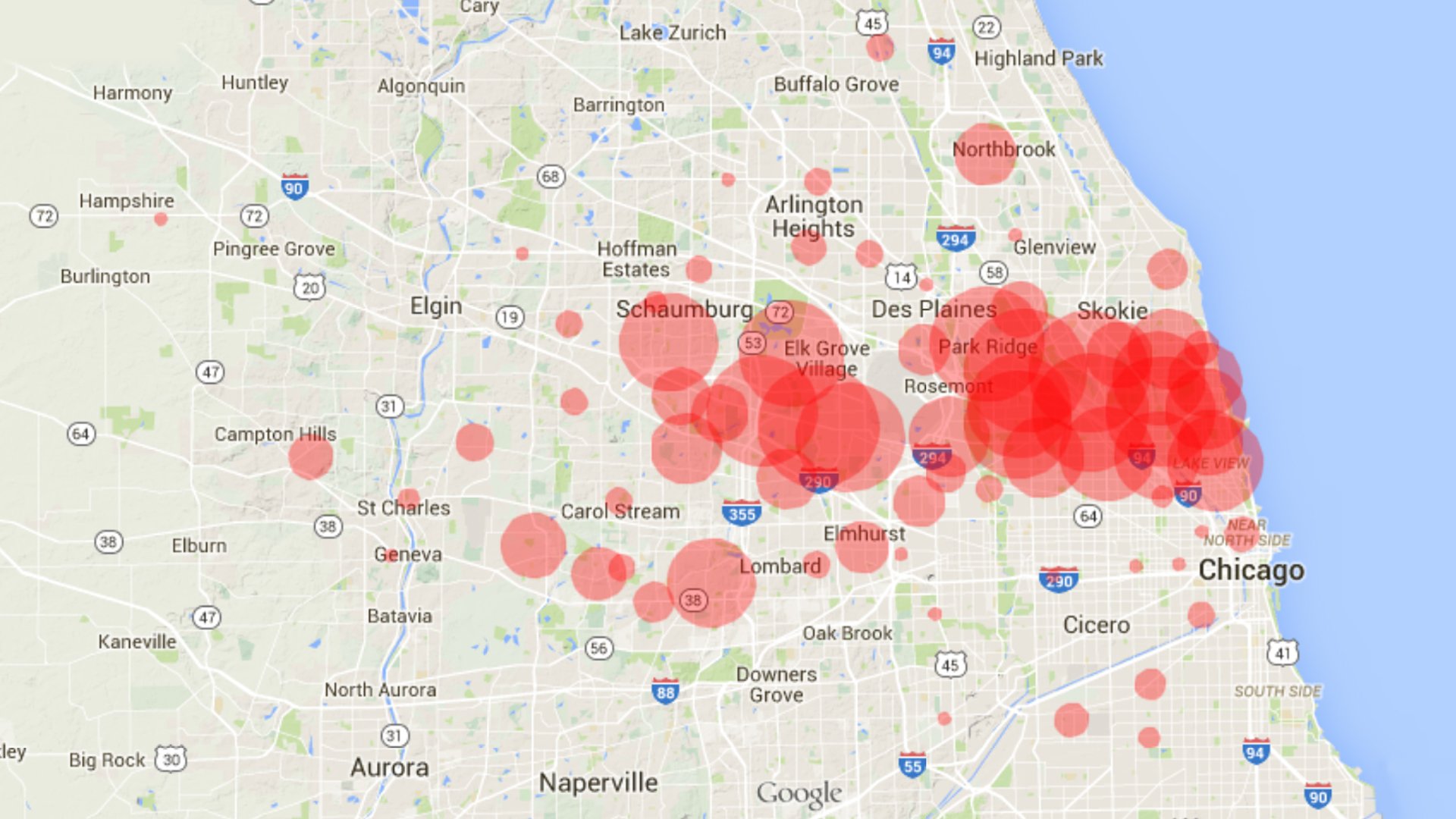 O'Hare noise complaint location and density map.