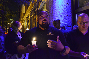 Club manager Teddy Gilmore speaking at the rally.