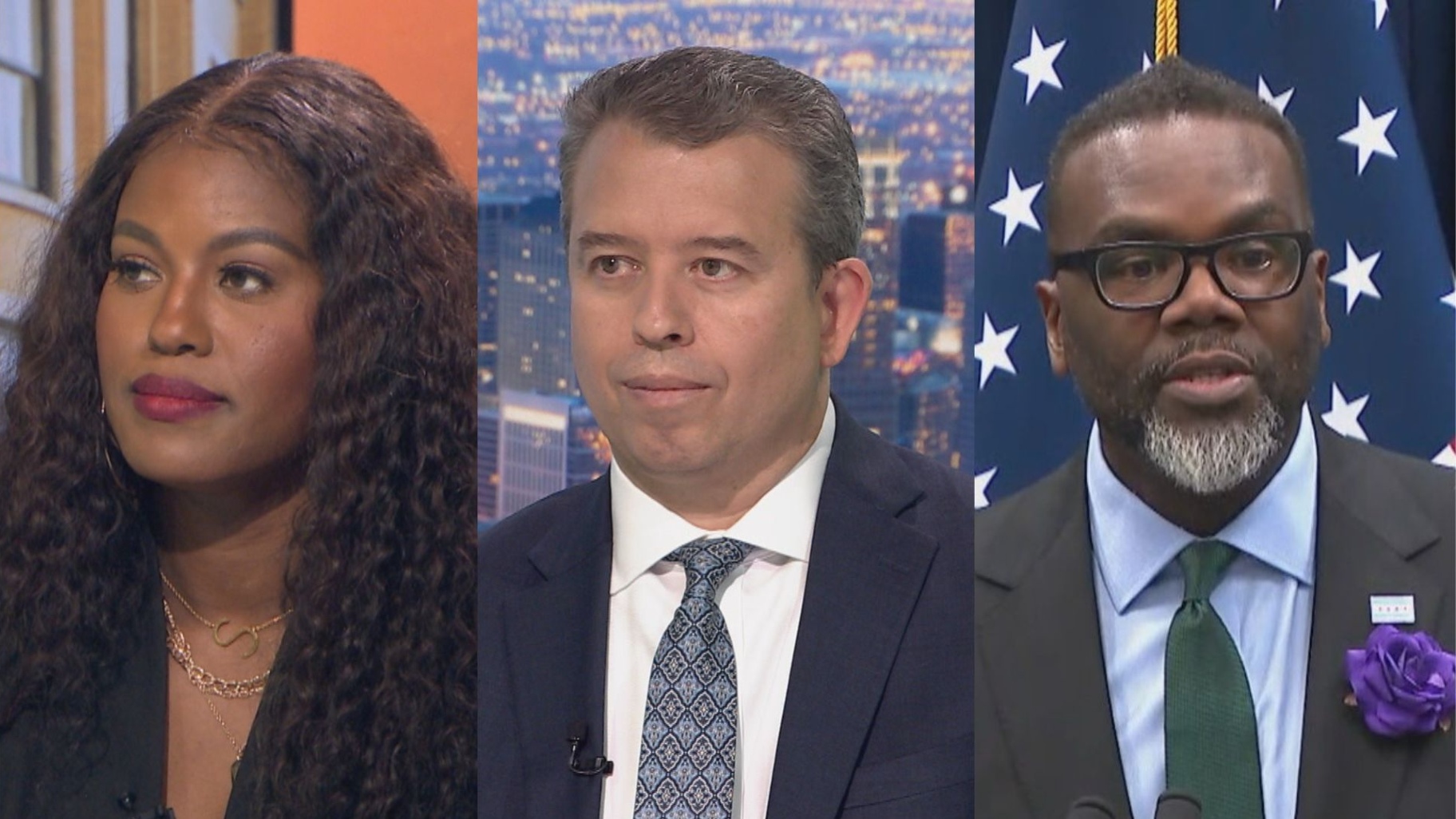 Chicago Teachers Union President Stacy Davis Gates, CPS CEO Pedro Martinez and Mayor Brandon Johnson (WTTW News)
