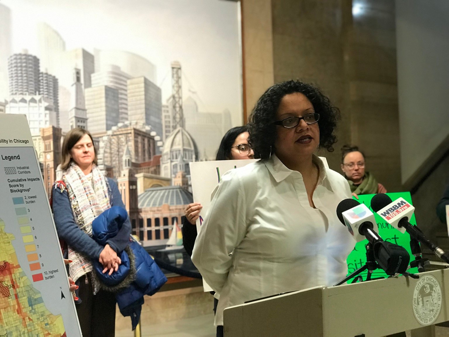 Kimberly Wasserman, executive director of the Little Village Environmental Justice Organization, speaks during a press conference Thursday in response to a new renewable energy plan unveiled by Mayor Rahm Emanuel. (Courtesy Little Village Environmental Justice Organization)
