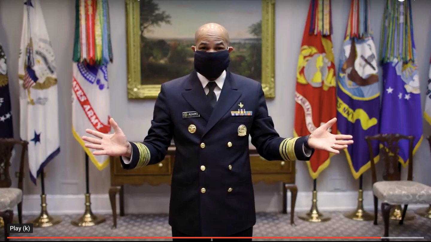 Surgeon General Jerome Adams demonstrates how to make a DIY cloth mask. (Centers for Disease Control and Prevention)