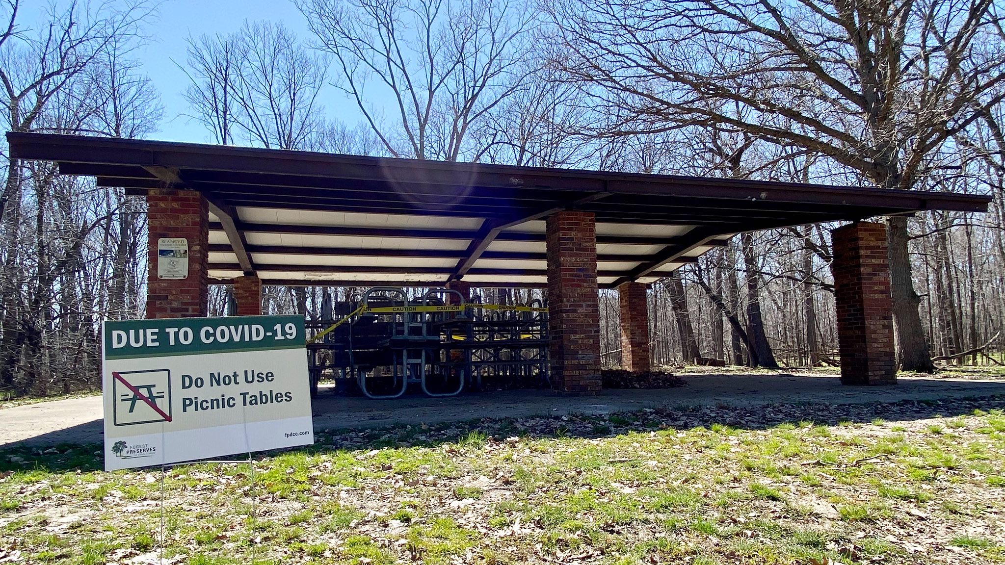 Cook County Forest Preserves took measures to discourage people from congregating at picnics tables. (Raed Mansour / Flickr)