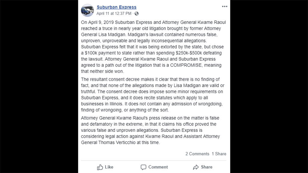 Read the full response from Suburban Express.