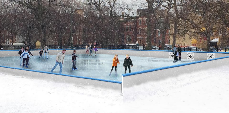 An artist's rendering of Wicker Park's new community-funded outdoor skating rink. (Design by Culliton Quinn Landscape Architecture)