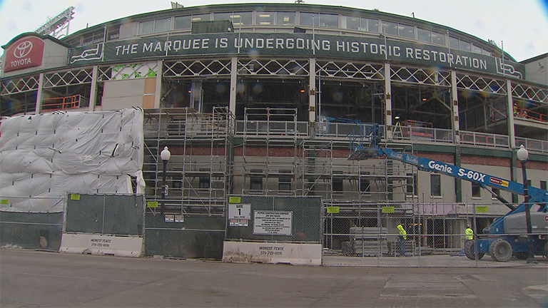 Wrigley Field seen here while construction was ongoing in 2016. (Chicago Tonight)