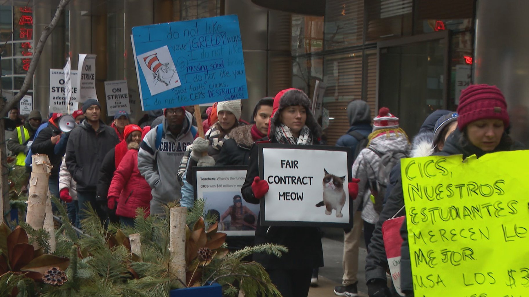 Chicago International Charter School educators picketed outside CW Henderson on Feb. 6, 2019. (Chicago Tonight)