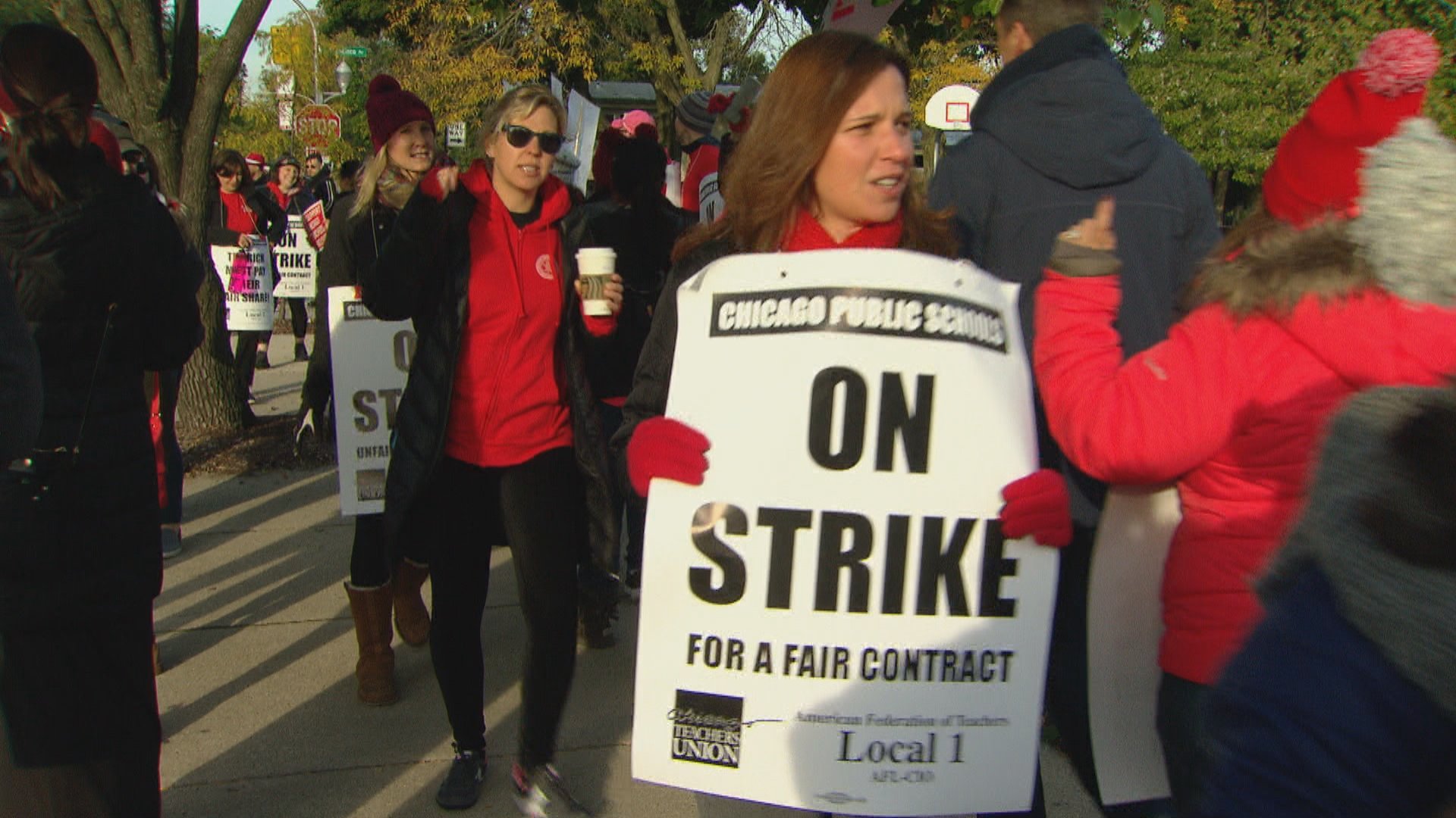 Chicago teachers marched Friday on the second day of the CTU's strike. (WTTW News)