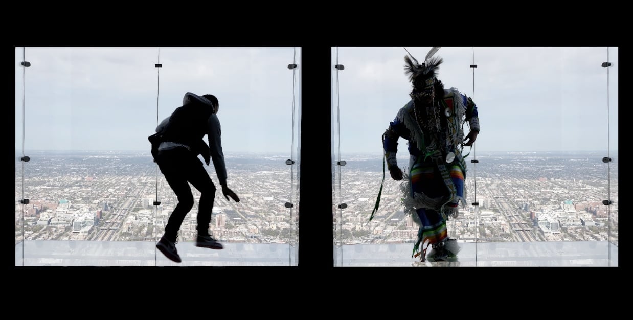 奥黑尔视频装置将脚步技巧和美洲原住民舞蹈风格融合，呈现出独具芝加哥风情的影像作品