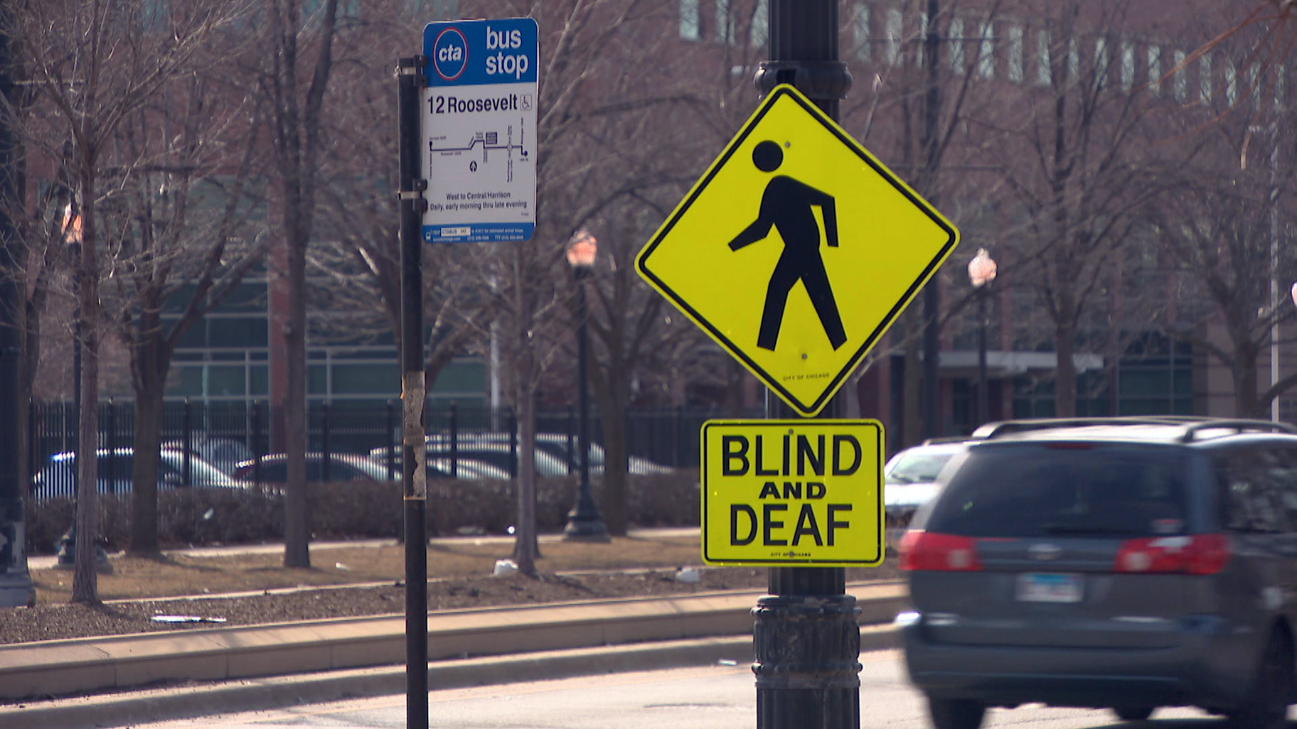 Students walking together at school, Blind or partially sig…