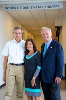 John Culbert, Dean The Theatre School at DePaul University (left) touring the new school last month with Sondra and Denis Healy; Courtesy of DePaul University/Jeff Carrion