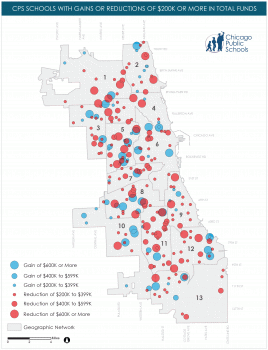 Map of gains and reductions in CPS funding.