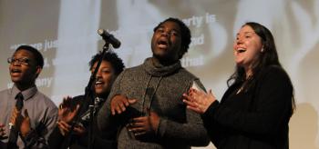 DePaul University’s Gospel Choir starts off the celebration by singing ‘Lift Every Voice and Sing’ as Dr. King’s ‘I Have a Dream’ speech plays behind them