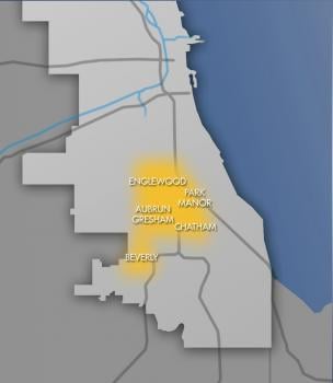 The Anti-Eviction Campaign primarily works in these neighborhoods on the South Side (click map to view larger version)
