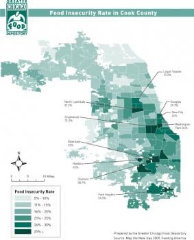 Food Insecurity Rate in Cook County. Click on image to view larger version of map.