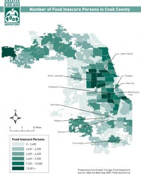 Number of Food Insecure Persons in Cook County. Click on image to view larger version of map.