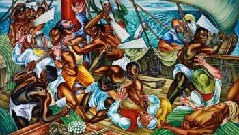 Hale Aspacio Woodruff (American, 1900–1980), The Mutiny on the Amistad, 1939, oil on canvas, 72 x 120 inches. Collection of Talladega College, Talladega, Alabama.© Talladega College. Photo: Peter Harholdt