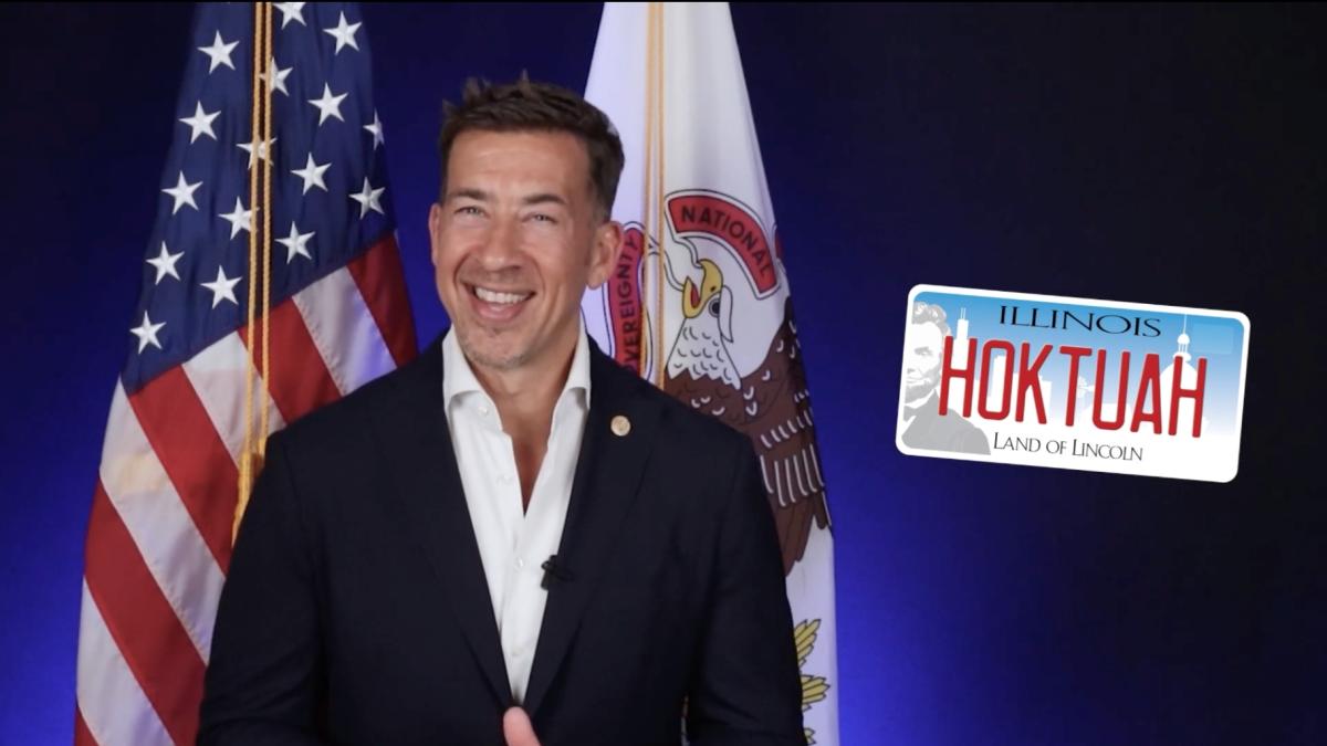 Illinois Secretary of State Alexi Giannoulias reveals some of the rejected Illinois license plates of 2024 in an unlisted YouTube video posted on Jan. 7, 2025. (Courtesy of Illinois Secretary of State)