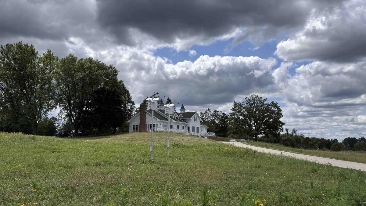 Citizens for Conservation moved its headquarters to Hill 'N Dale in 2025, taking advantage of an existing building on site. The views are spectacular and staff can witness changes to the landscape in real time, Abigail Derby Lewis said. (Patty Wetli / WTTW News)