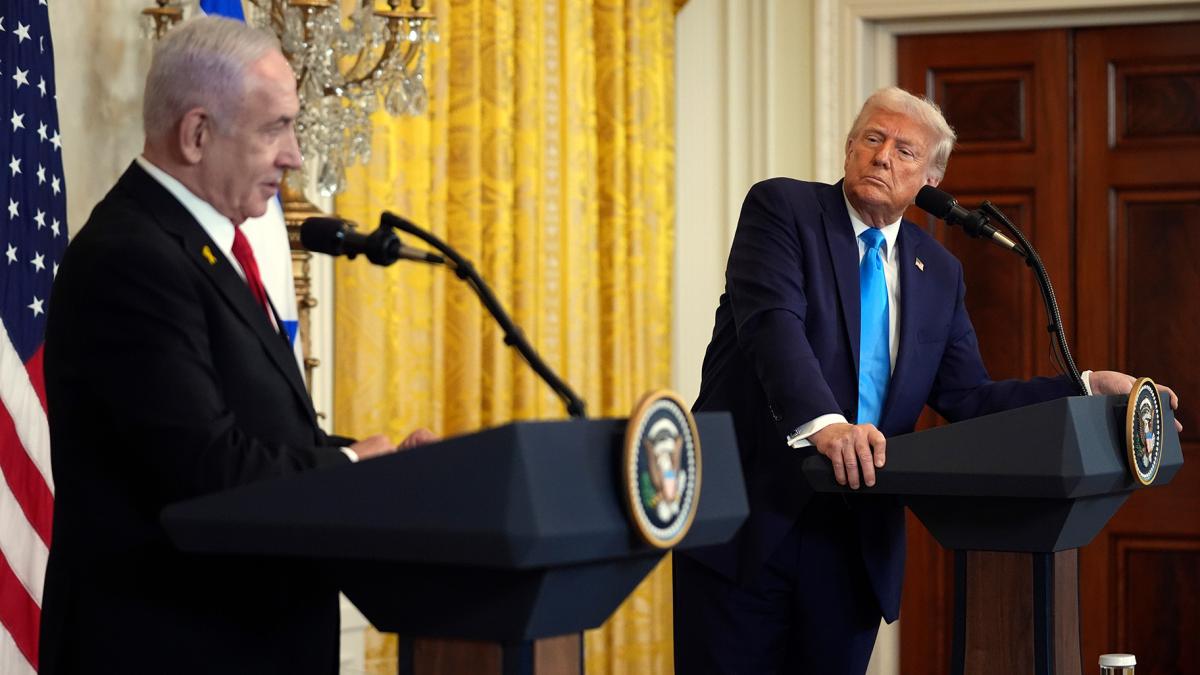 President Donald Trump and Israel's Prime Minister Benjamin Netanyahu speak during a news conference in the East Room of the White House, Tuesday, Feb. 4, 2025, in Washington. (Evan Vucci / AP Photo)