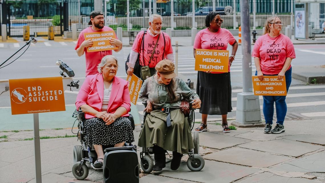 Advocates and patients announced lawsuits against “medical aid in dying” legislation at a news conference in New York. (Photo provided by the Patients Rights Action Fund)