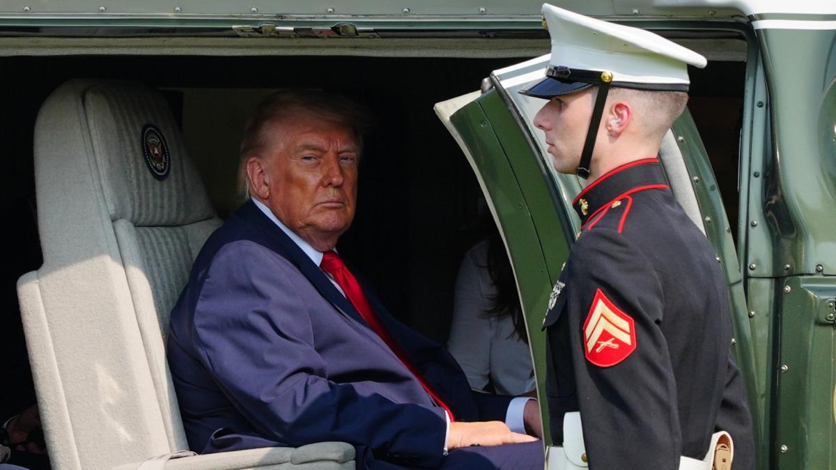 President Donald Trump departs on Marine One after speaking at the United States Army War College in Carlisle, Pa., at the Pennsylvania Defense and Innovation Summit, Wednesday, July 15, 2026. (AP Photo / Julia Demaree Nikhinson)