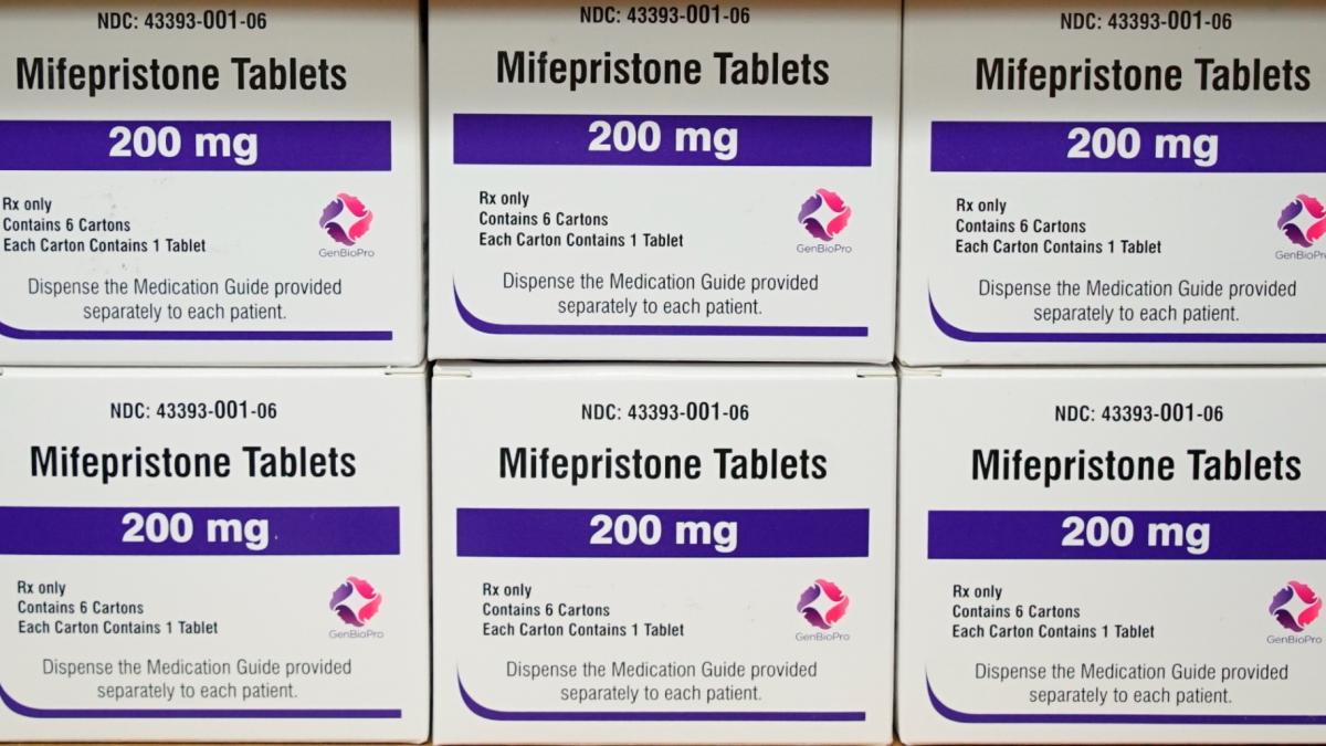 FILE - Boxes of the drug mifepristone sit on a shelf at the West Alabama Women’s Center in Tuscaloosa, Ala., on March 16, 2022. (Allen G. Breed / AP Photo, File)
