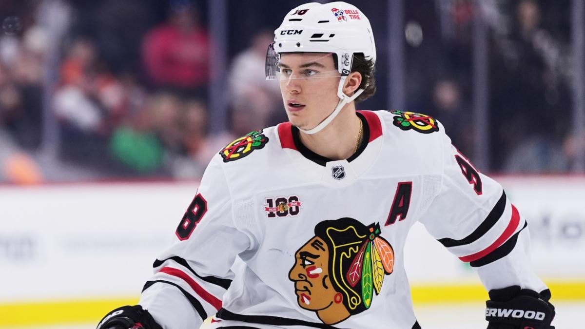 Chicago Blackhawks' Connor Bedard plays during an NHL hockey game Thursday, March 26, 2026, in Philadelphia. (AP Photo / Matt Slocum, File)