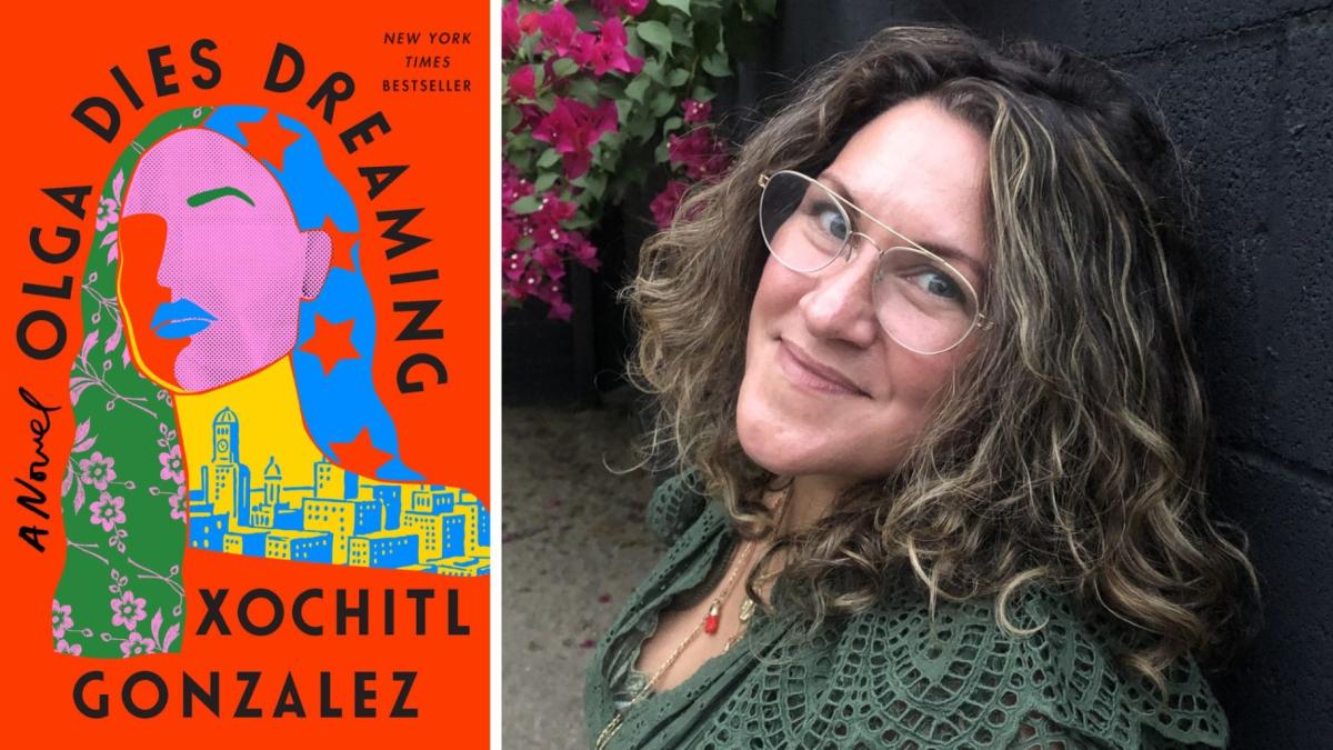 Left: “Olga Dies Dreaming” (2022). (Courtesy of the Chicago Public Library) Right: Xochitl Gonzalez. (Mayra Castillo)