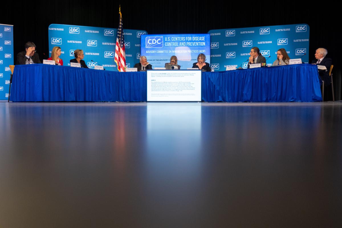 The CDC Advisory Committee on Immunization Practices votes to recommend changes to the infant hepatitis B vaccination policy during a meeting in Atlanta on Friday, Dec. 5, 2025. (AP Photo / Ben Gray)