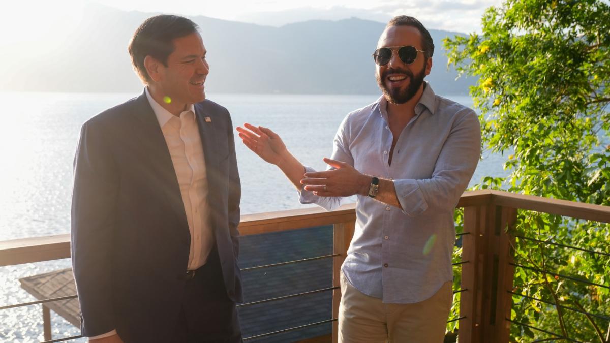 U.S. Secretary of State Marco Rubio meets with President Nayib Bukele at his residence at Lake Coatepeque in El Salvador, Monday, Feb. 3, 2025. (AP Photo / Mark Schiefelbein, Pool)