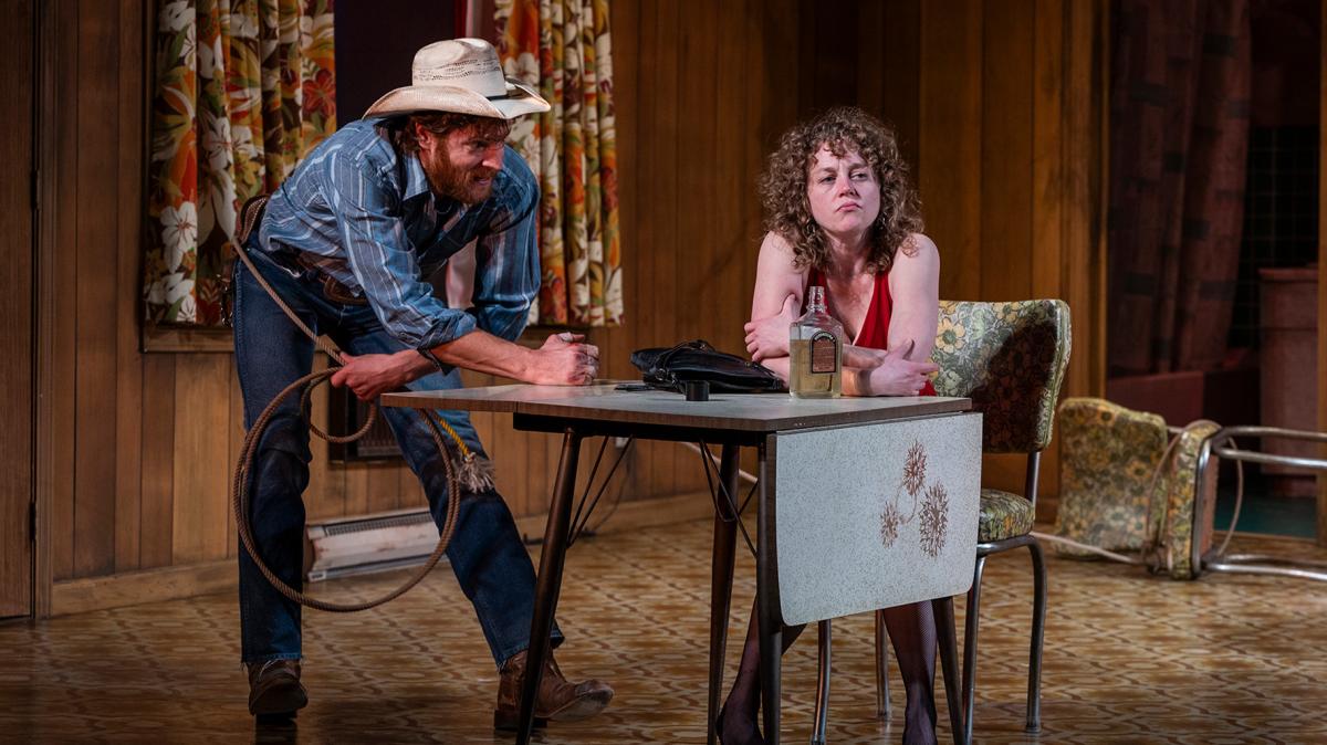(left to right) Nick Gehlfuss and ensemble member Caroline Neff in Steppenwolf Theatre’s revival of “Fool for Love.” (Michael Brosilow)