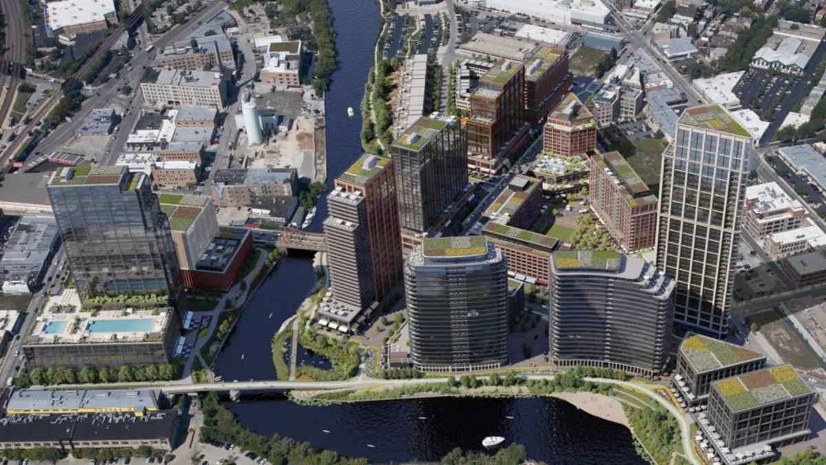 A rendering of the proposed Foundry Park development along the Chicago River. (Chicago Department of Planning and Development)