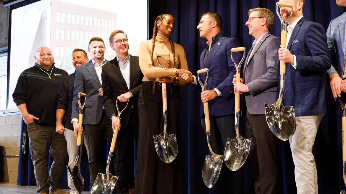 A groundbreaking ceremony held earlier this year for Devereaux Peters’ affordable housing development project in South Bend, Ind. (Courtesy of Devereaux Peters)