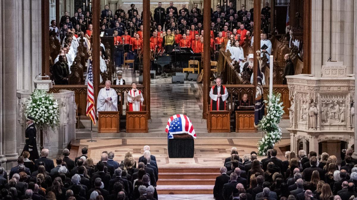 The casket of former President Jimmy Carter is pictured during a state funeral at the National Cathedral, Thursday, Jan. 9, 2025, in Washington. (Haiyun Jiang / The New York Times via AP, Pool)