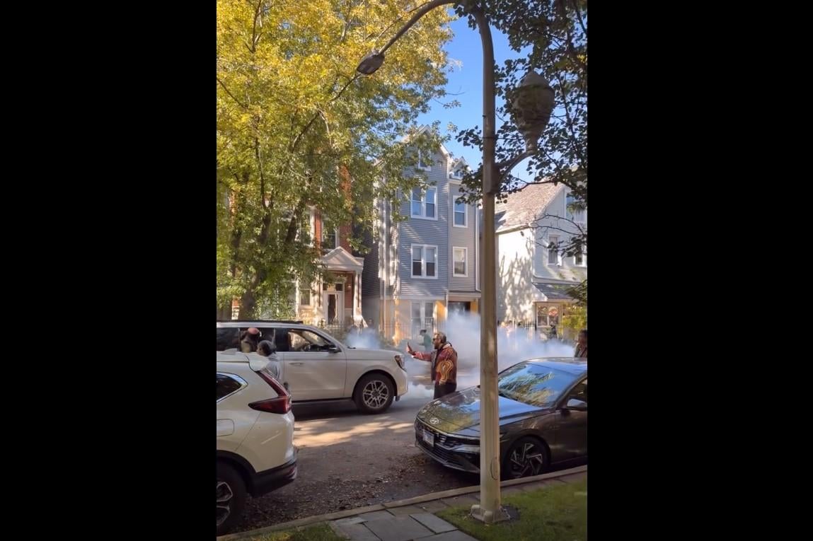 A still image of a video of federal agents deploying tear gas in Lakeview on Oct. 24, 2025. (Provided)